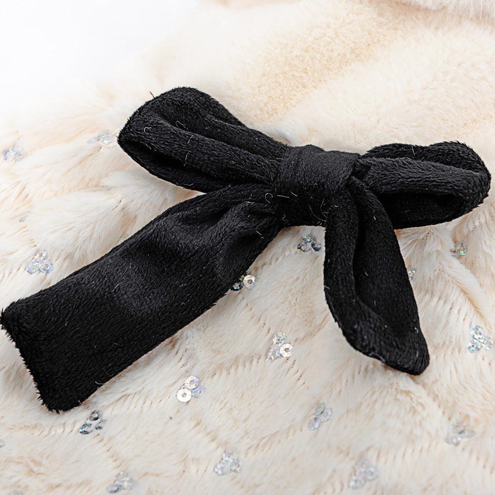 Cozy Chic Plush Bow Dog Coat - Stylish Spring And Autumn Pet Attire